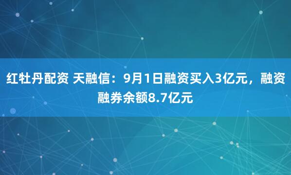 红牡丹配资 天融信：9月1日融资买入3亿元，融资融券余额8.7亿元