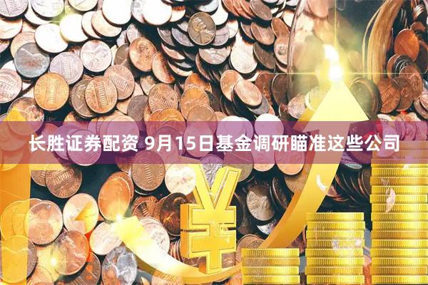 长胜证券配资 9月15日基金调研瞄准这些公司